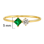 Anillo Doble Circonia Verde Cuadrada y Blanca Oro 10K