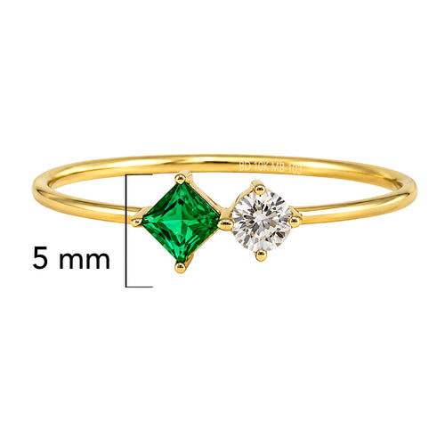 Anillo Doble Circonia Verde Cuadrada y Blanca Oro 10K