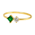 Anillo Doble Circonia Verde Cuadrada y Blanca Oro 10K