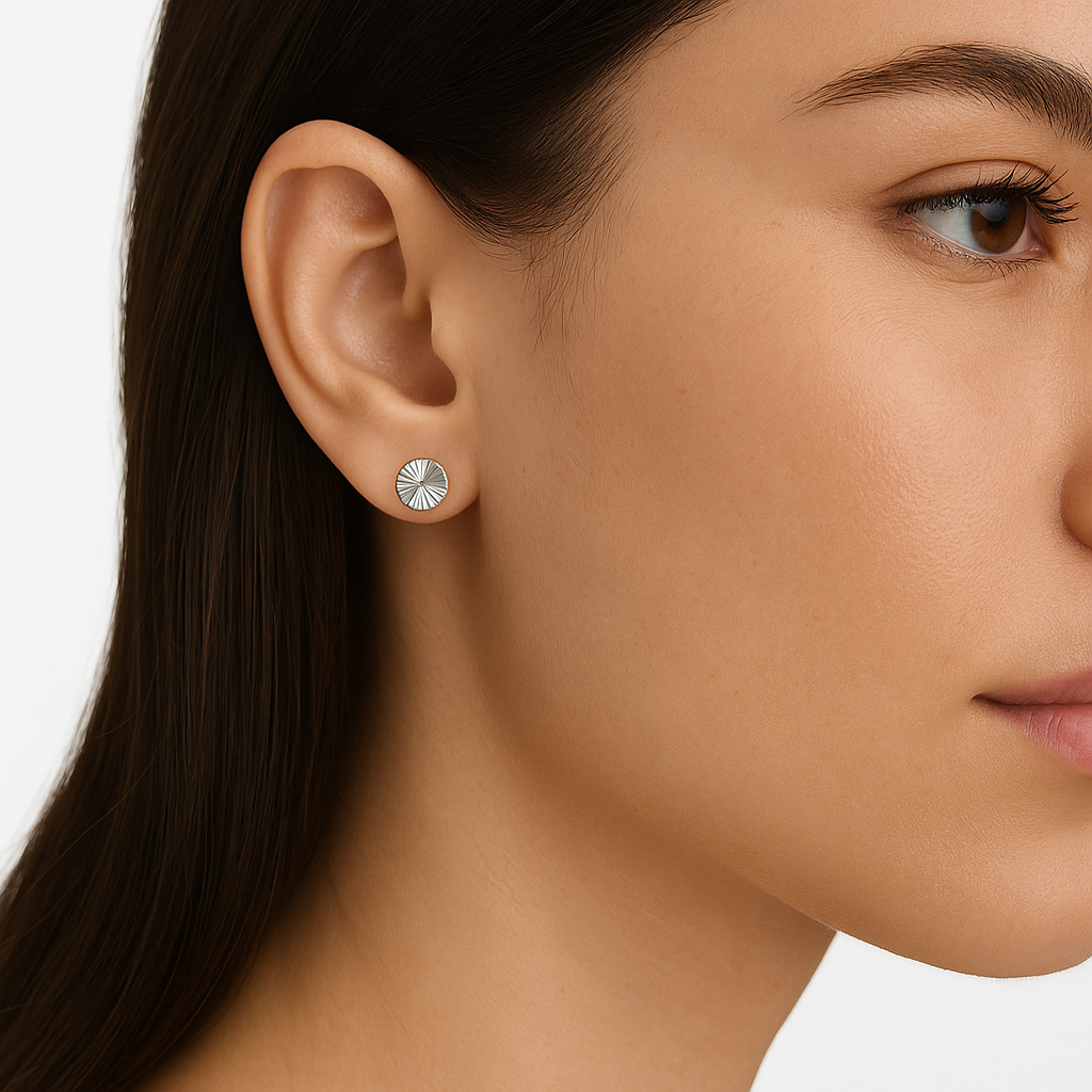 Arete Broquel Hongo #6 Diamantado Plata .925