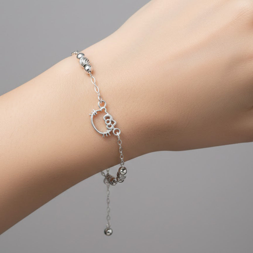 Pulsera Inspirada Kitty con Bolitas Plata .925
