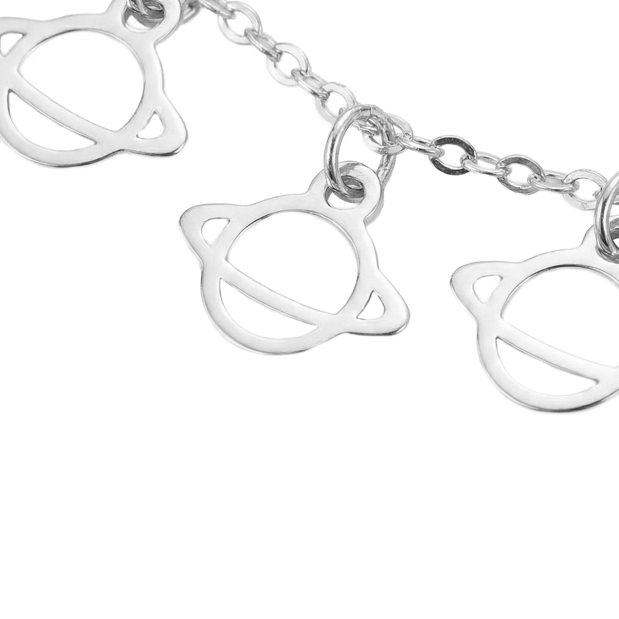 Collar Saturno Lisos Colgantes con Cadena Eslabones Plata .925