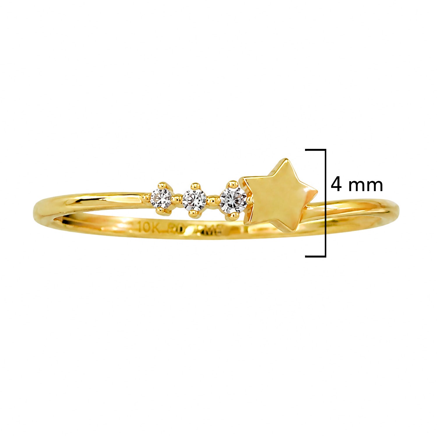Anillo Estrella Fugaz con 3 Micro Circonias Oro 10K
