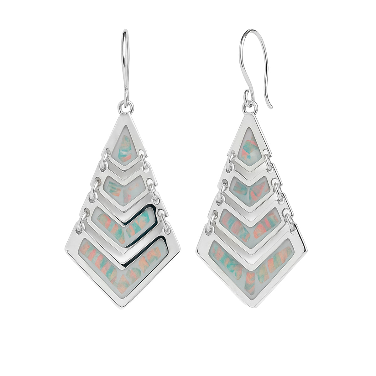 Arete Largo en Forma de Rombo con Piedra Ópalo Hecho a Mano Plata .925