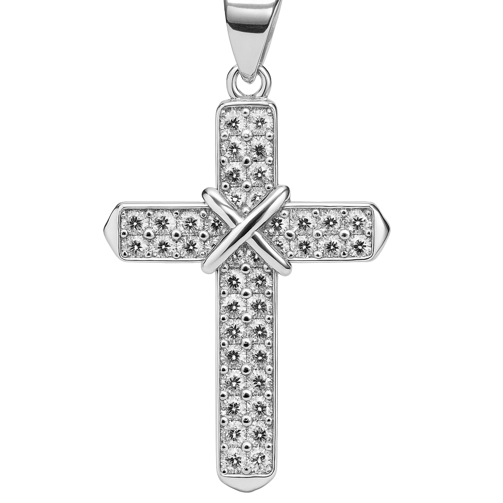 Dije de Cruz con Circonias Plata .925 con Baño de Rodio
