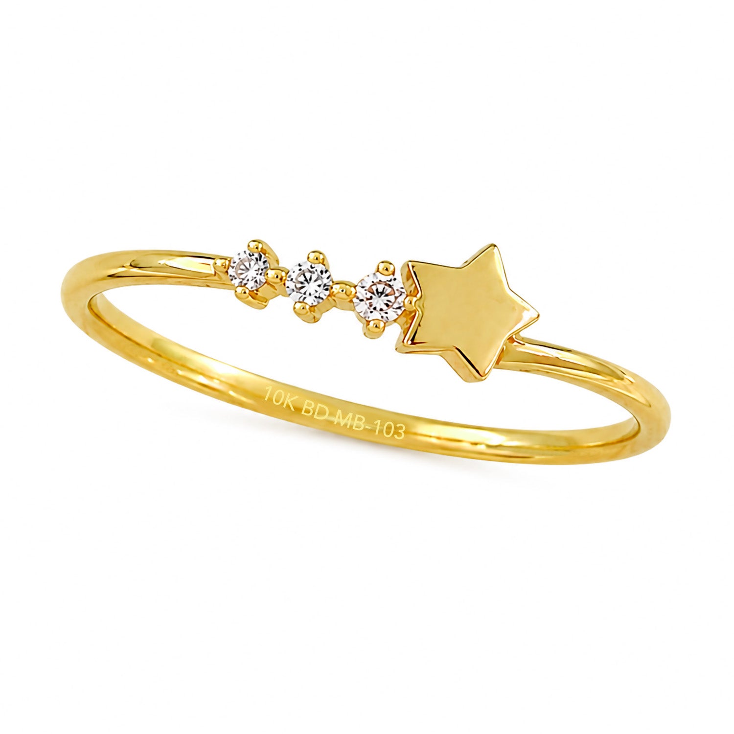Anillo Estrella Fugaz con 3 Micro Circonias Oro 10K