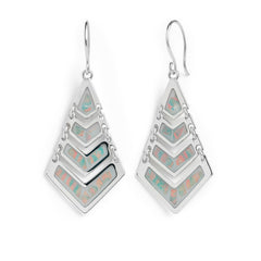 Arete Largo en Forma de Rombo con Piedra Ópalo Hecho a Mano Plata .925