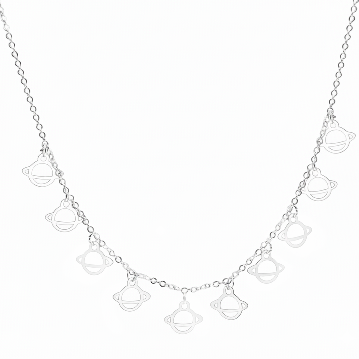 Collar Saturno Lisos Colgantes con Cadena Eslabones Plata .925