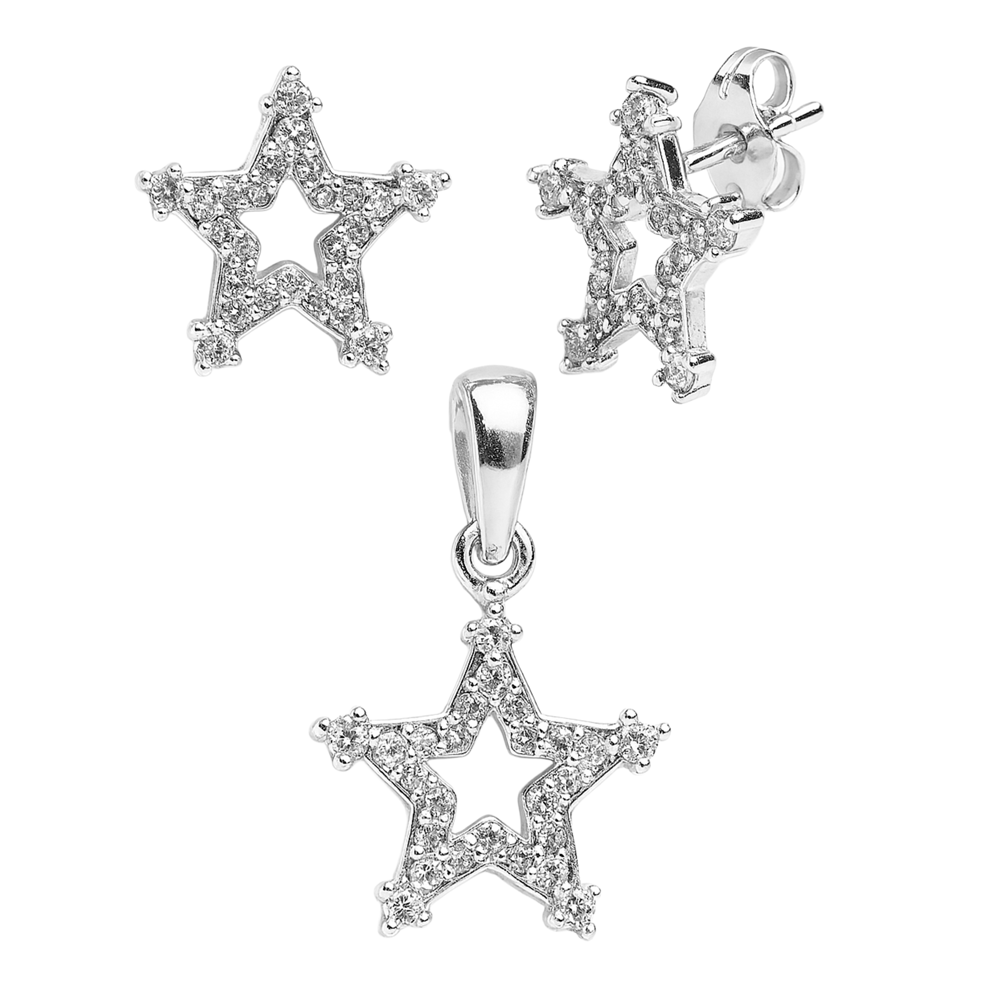 Juego Silueta de Estrella con Micro Circonias Plata .925