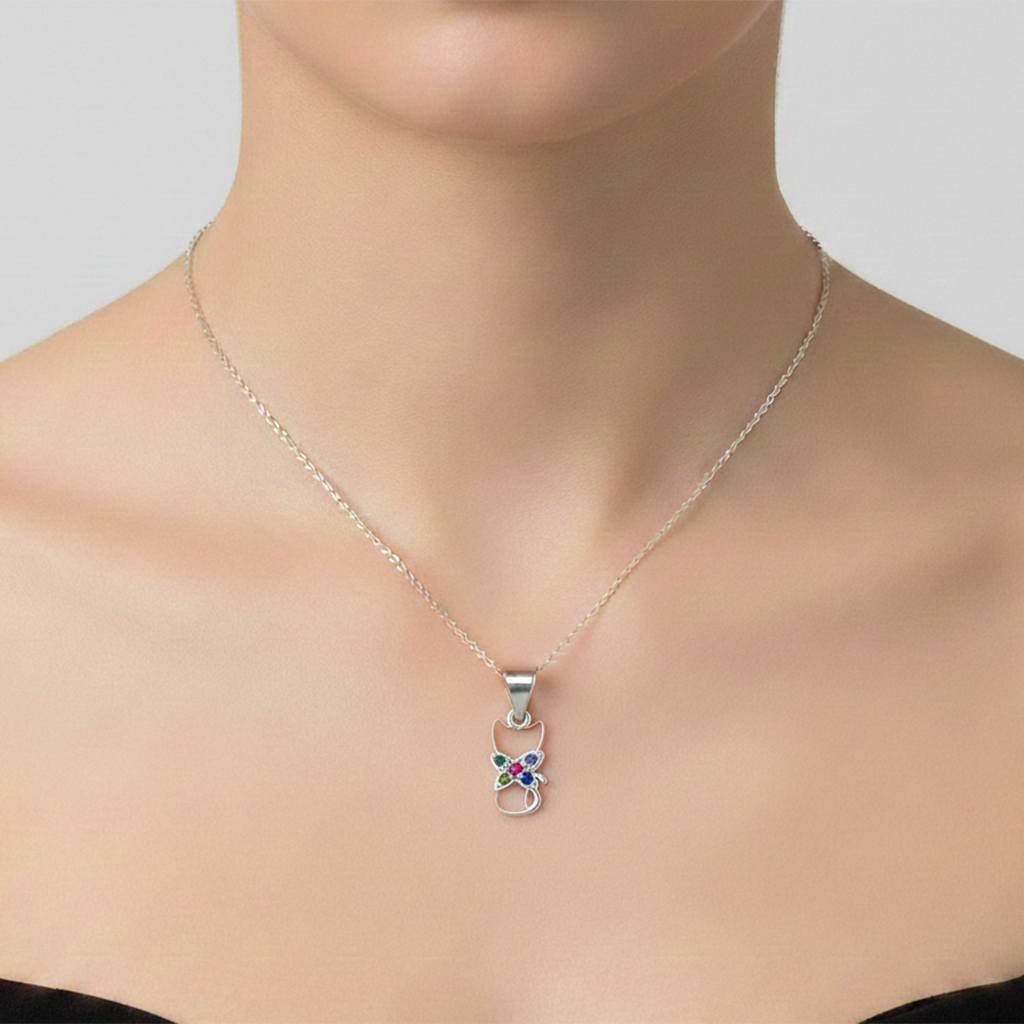 Dije Gato con Circonas Multicolor Plata .925