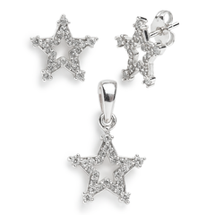 Juego Silueta de Estrella con Micro Circonias Plata .925