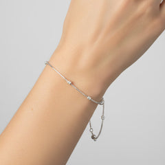 Pulsera Bolitas con Cadena Cubito Ajustable Plata .925