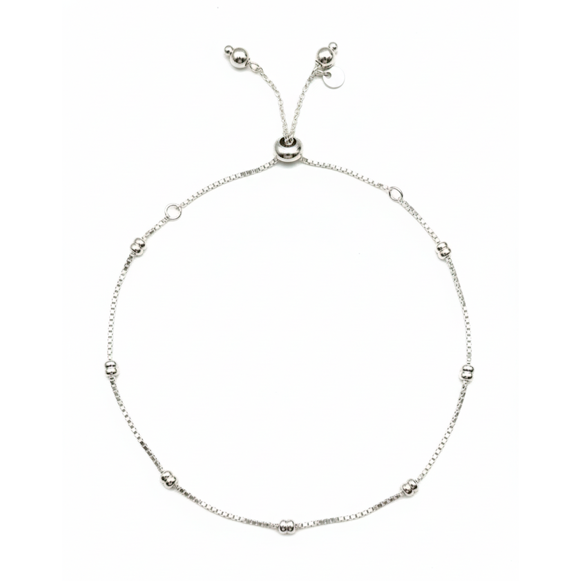 Pulsera Bolitas con Cadena Cubito Ajustable Plata .925
