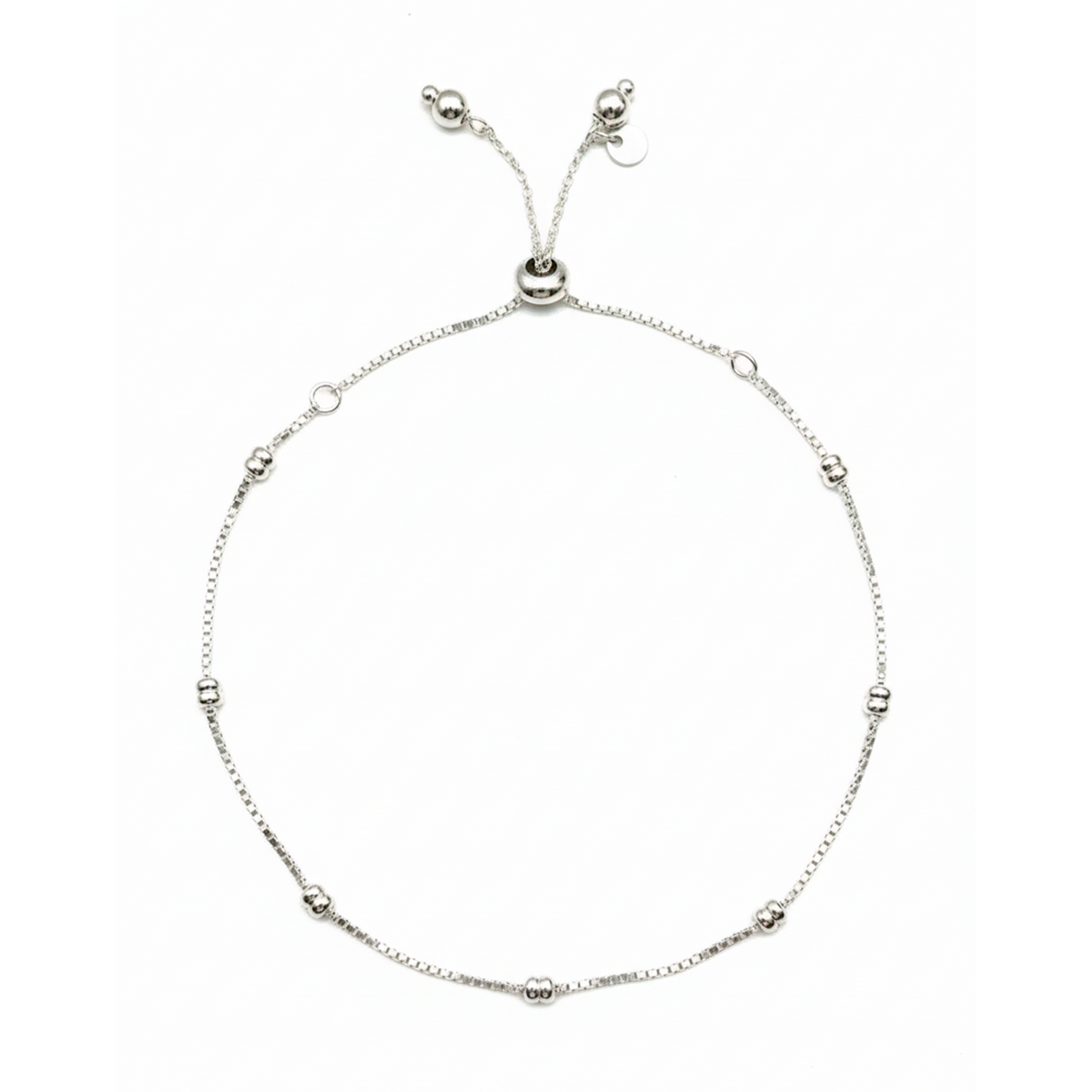 Pulsera Bolitas con Cadena Cubito Ajustable Plata .925