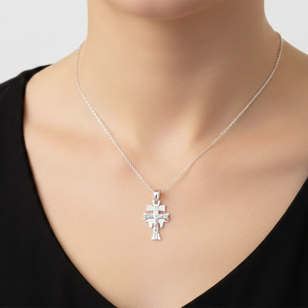 Dije Cruz de Caravaca con Circonias Plata .925