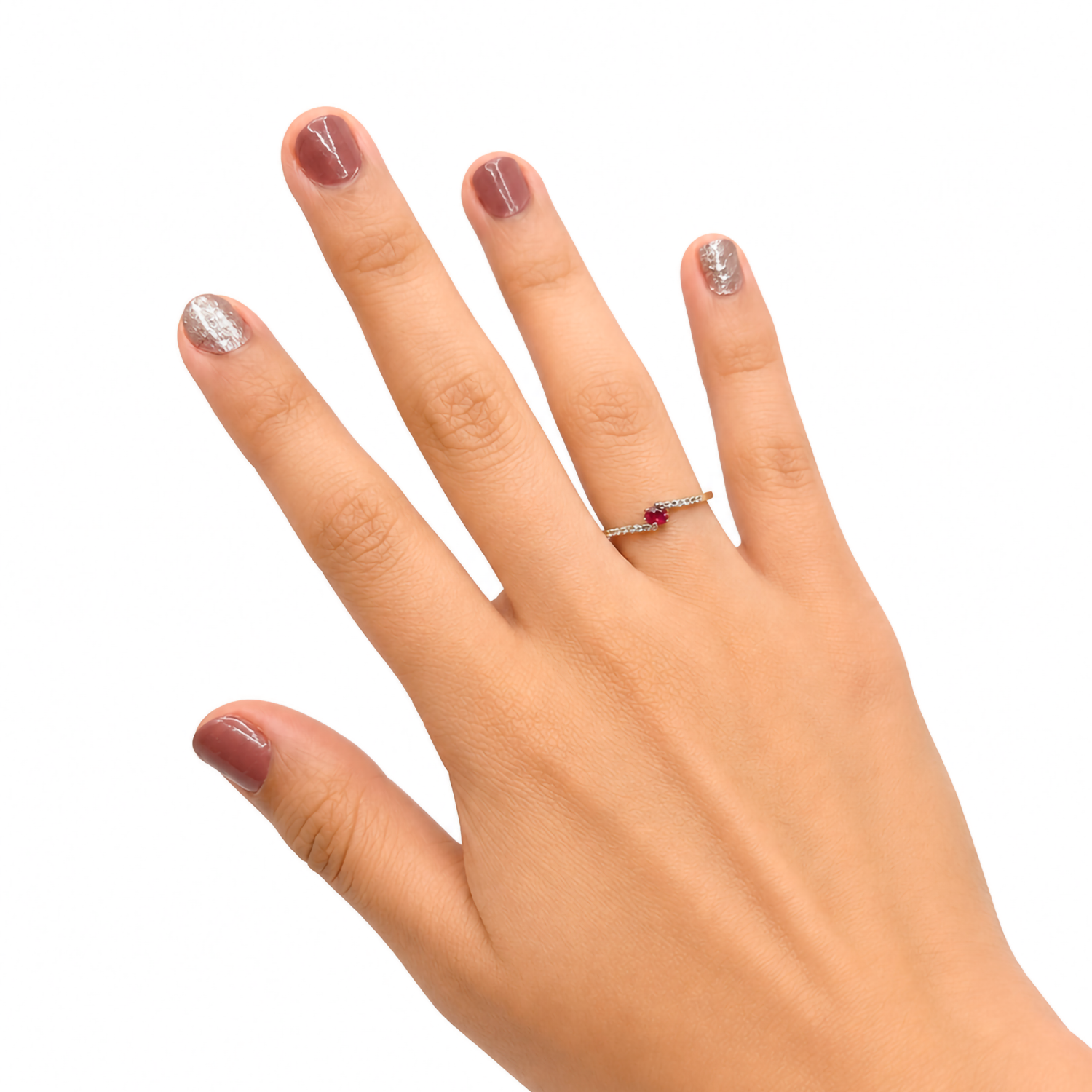 Anillo Con Circonia Rosa y Micro Circonias Oro 10K