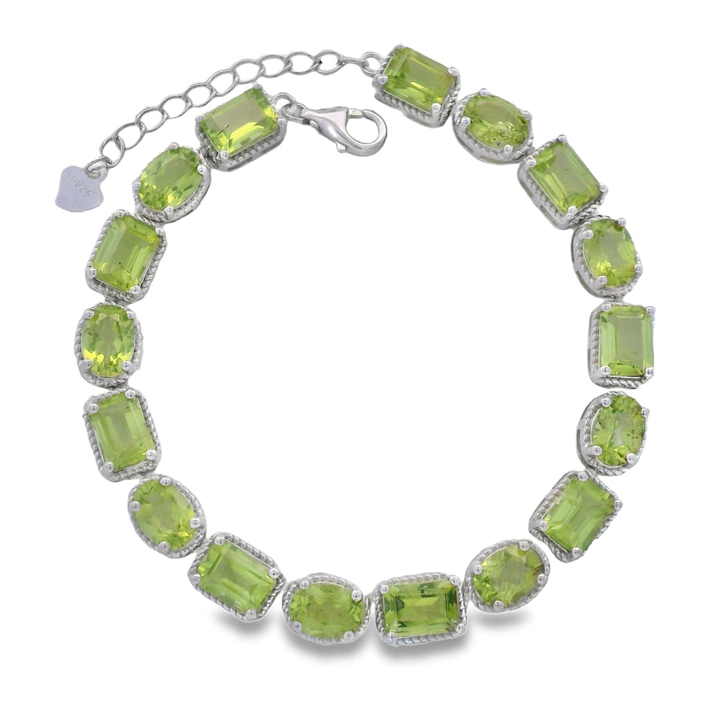 Pulsera Piedras Preciosas Peridoto con Extensión Plata .925 con Baño de Rodio