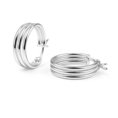 Arracadas de tubo 3 Lineas Lisas Hecha a Mano de 1.6 cm Plata .925