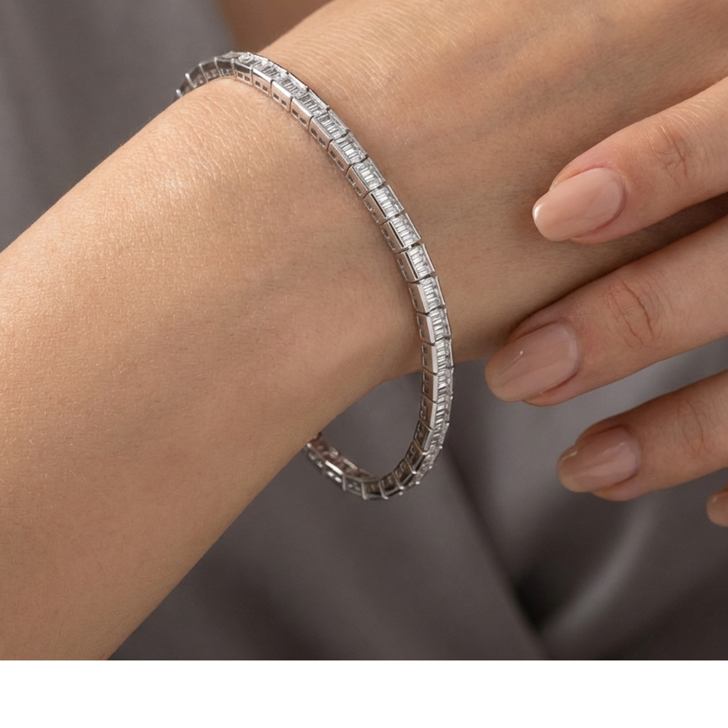 Pulsera Circonias Baguette Plata .925 con Baño de Rodio
