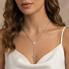 Rosario con Crucifijo y Virgen de Guadalupe Ovalada Plata .925