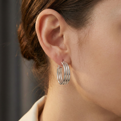 Arracadas de tubo 3 Lineas Lisas Hecha a Mano de 1.6 cm Plata .925