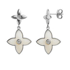Arete Flor Mediano Inspirado LV con Piedras Naturales Plata .925 con Baño de Rodio
