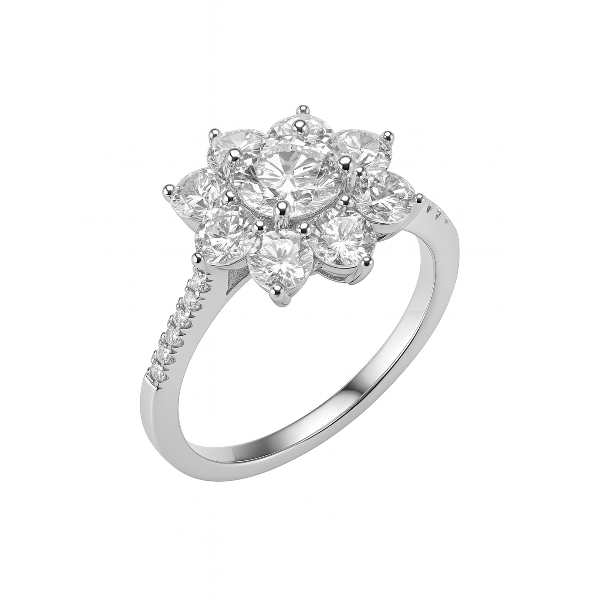Anillo Flor con Circonias Plata .925 con Baño de Rodio