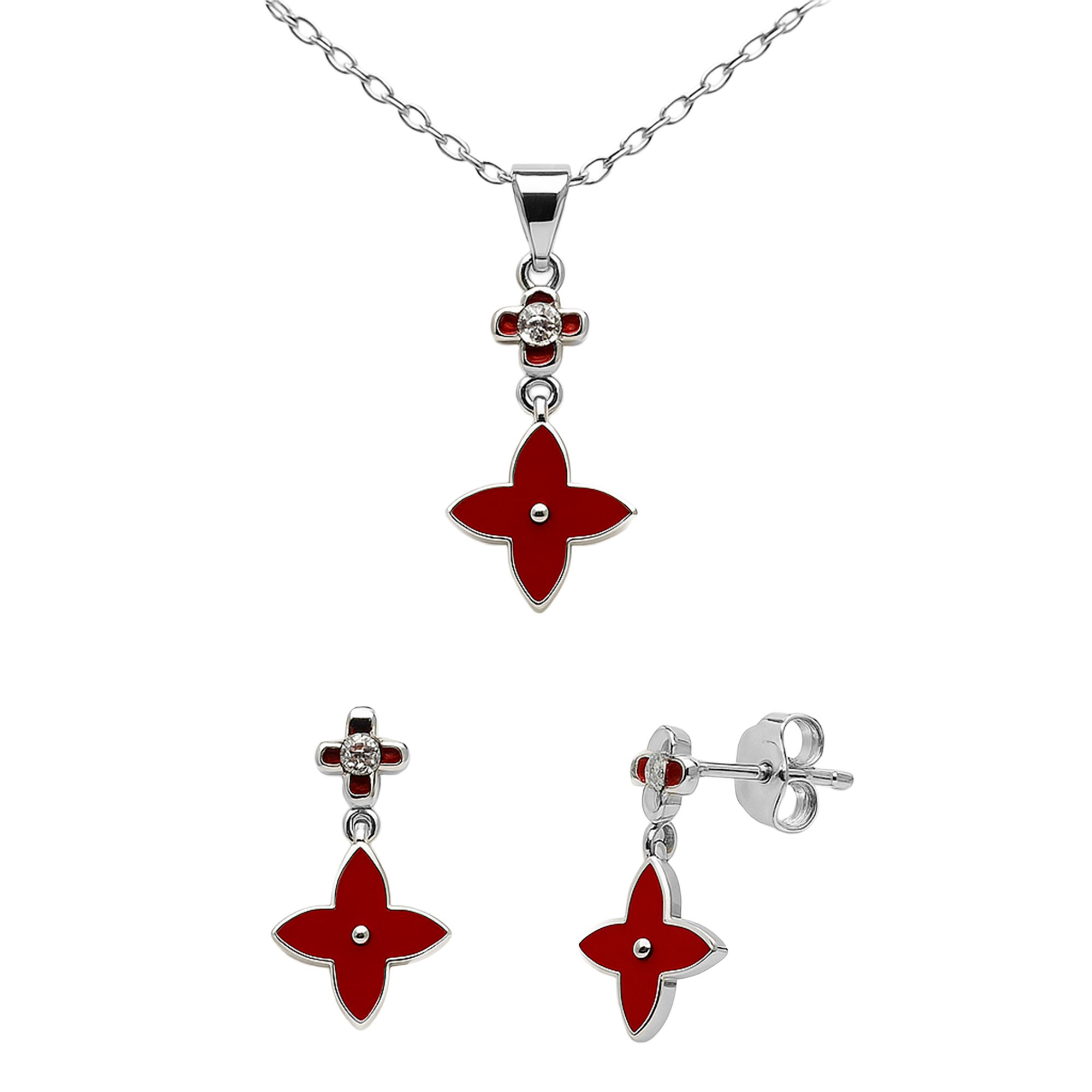 Juego Inspirado LV Piedras Naturales Plata .925 con Baño de Rodio