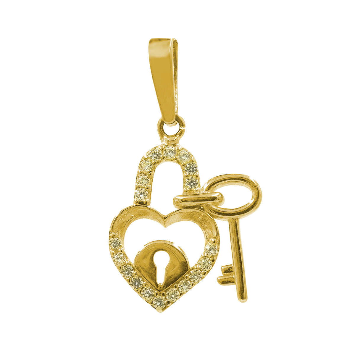 Dije Corazón Forma de Candado con Circonia y Llave Oro 10K
