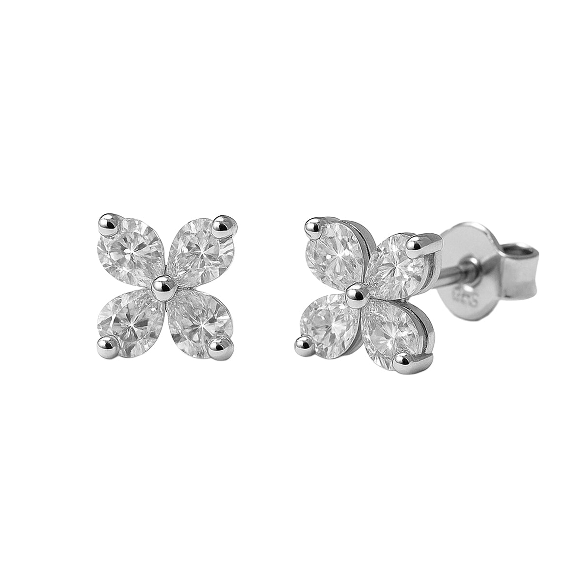 Broquel Trebol de 4 Hojas con Circonia Plata .925 con Rodio