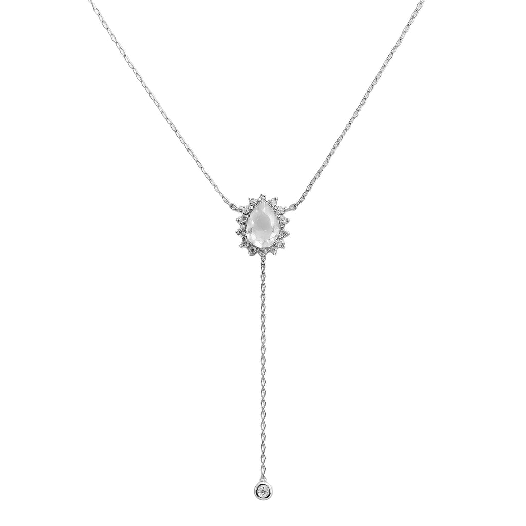 Collar Corbatero Cuarzo con Circonias Plata .925 con Baño de Rodio