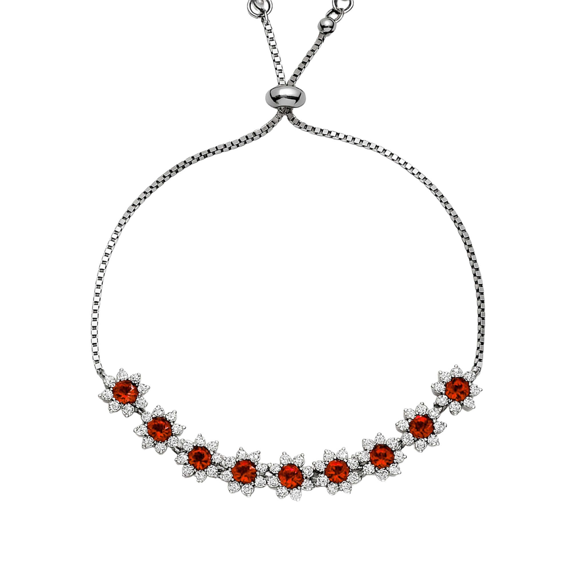 Pulsera Ajustable Flor de Circonias y Micro Circonias Plata .925 con Baño de Rodio
