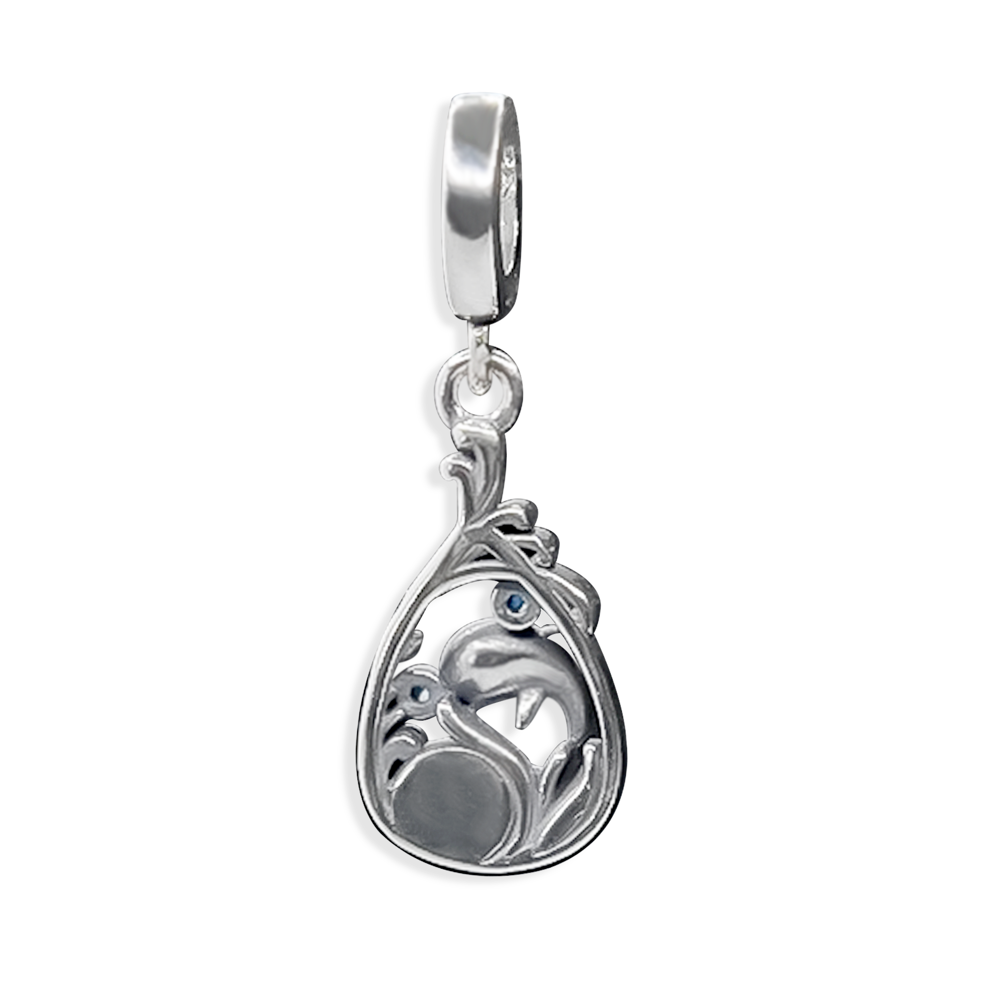 Charm Inspirado Pan 1:1 Delfin con Piedra Luna Plata .925