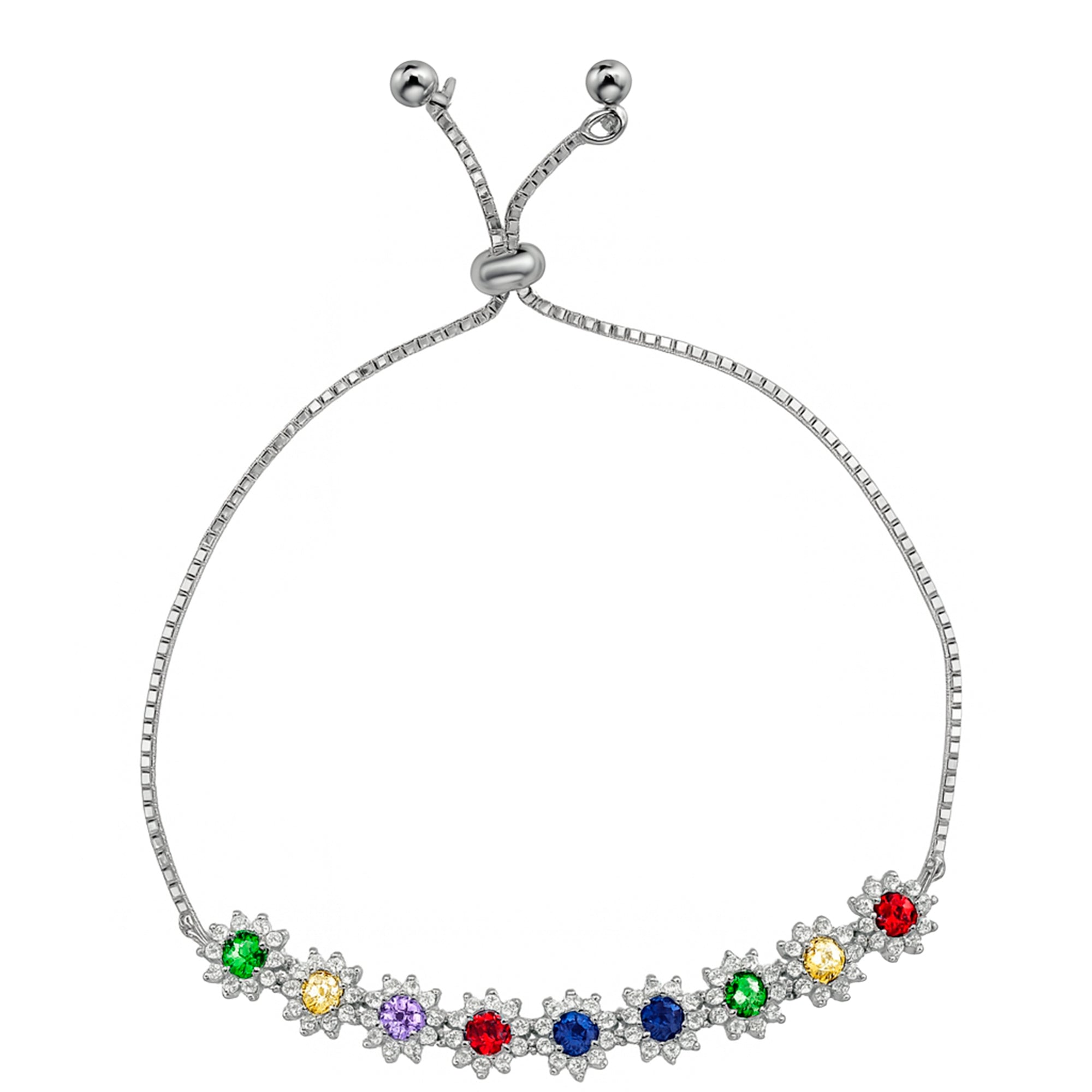 Pulsera Ajustable Flor de Circonias y Micro Circonias Plata .925 con Baño de Rodio
