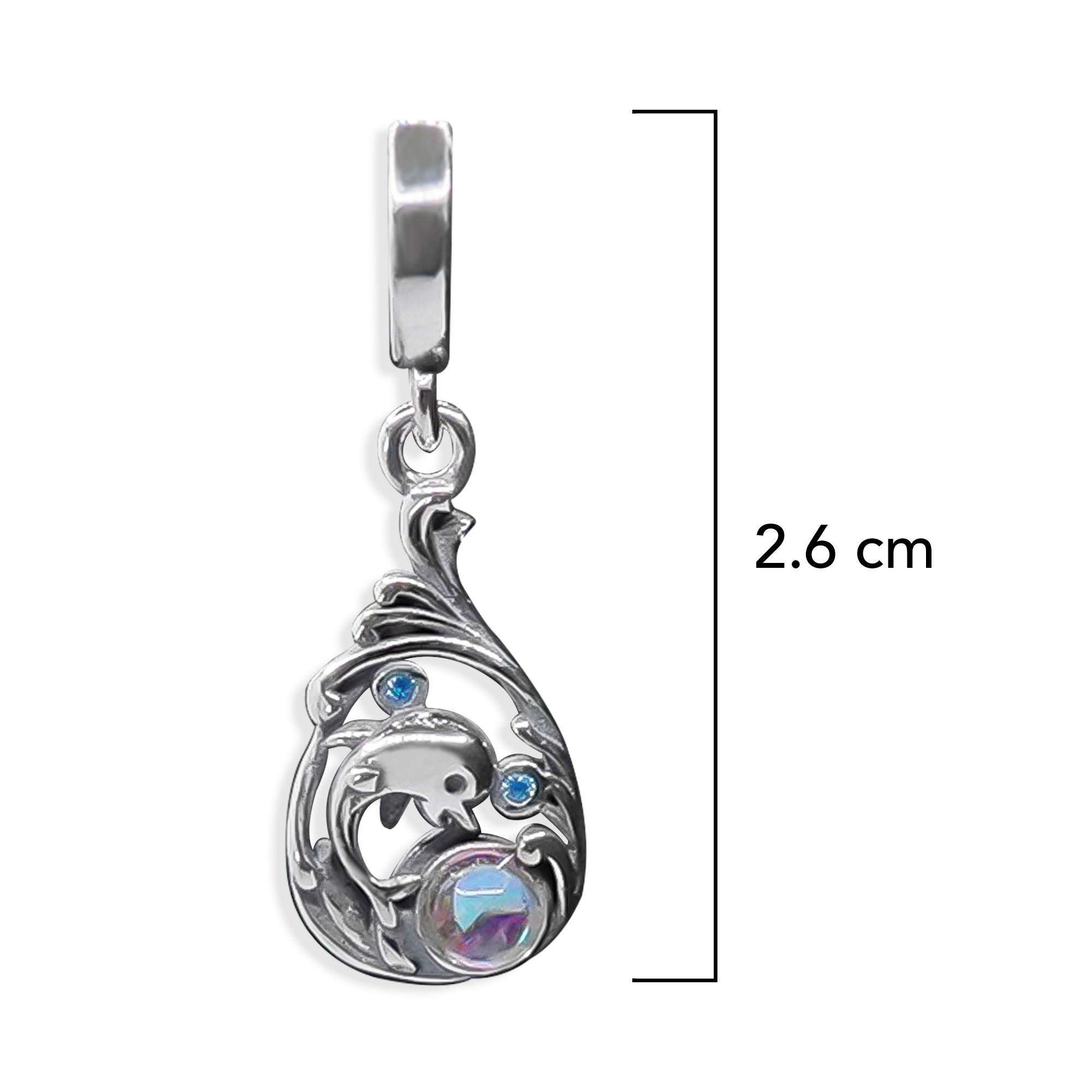 Charm Inspirado Pan 1:1 Delfin con Piedra Luna Plata .925