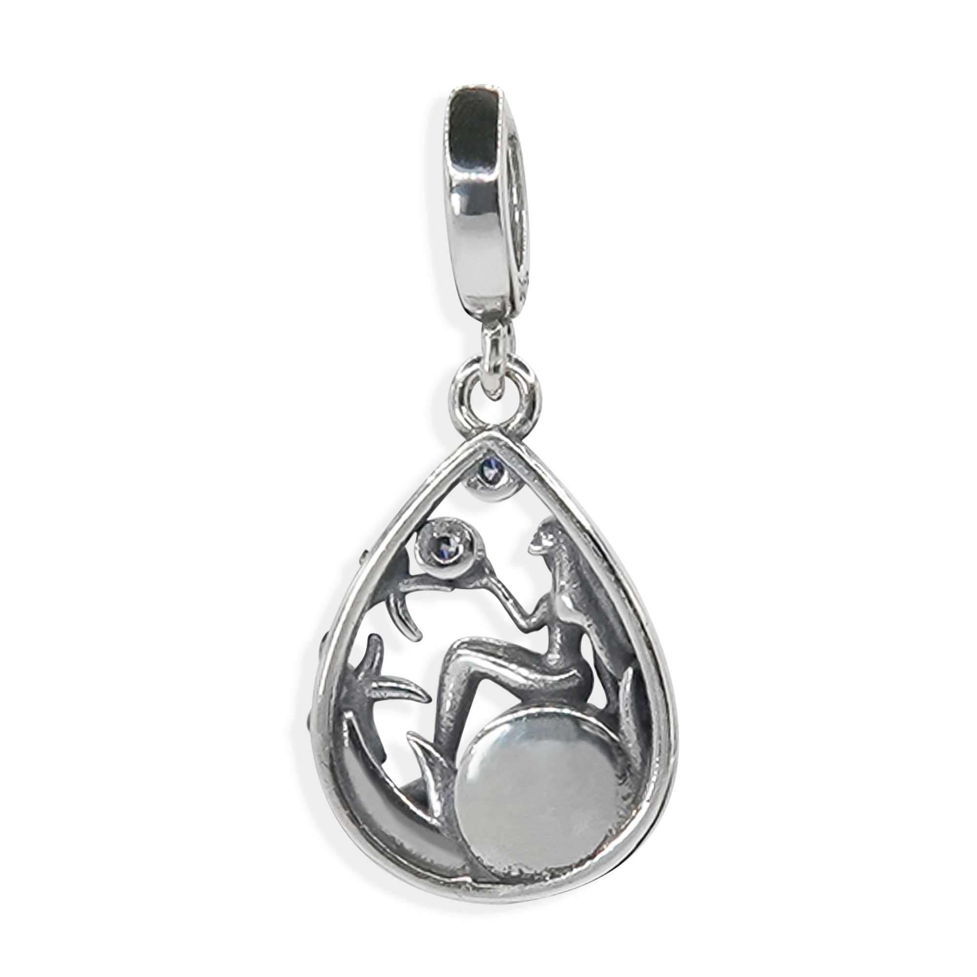 Charm Inspirado Pan 1:1 Sirena con Piedra Luna Plata .925