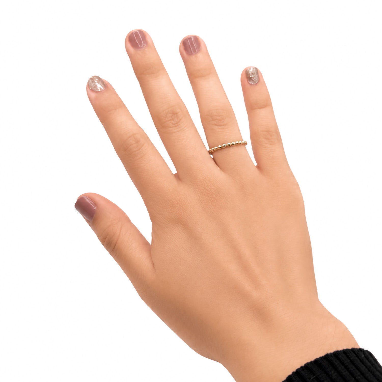 Anillo Media Bolitas con Micro Circonias Oro 10K