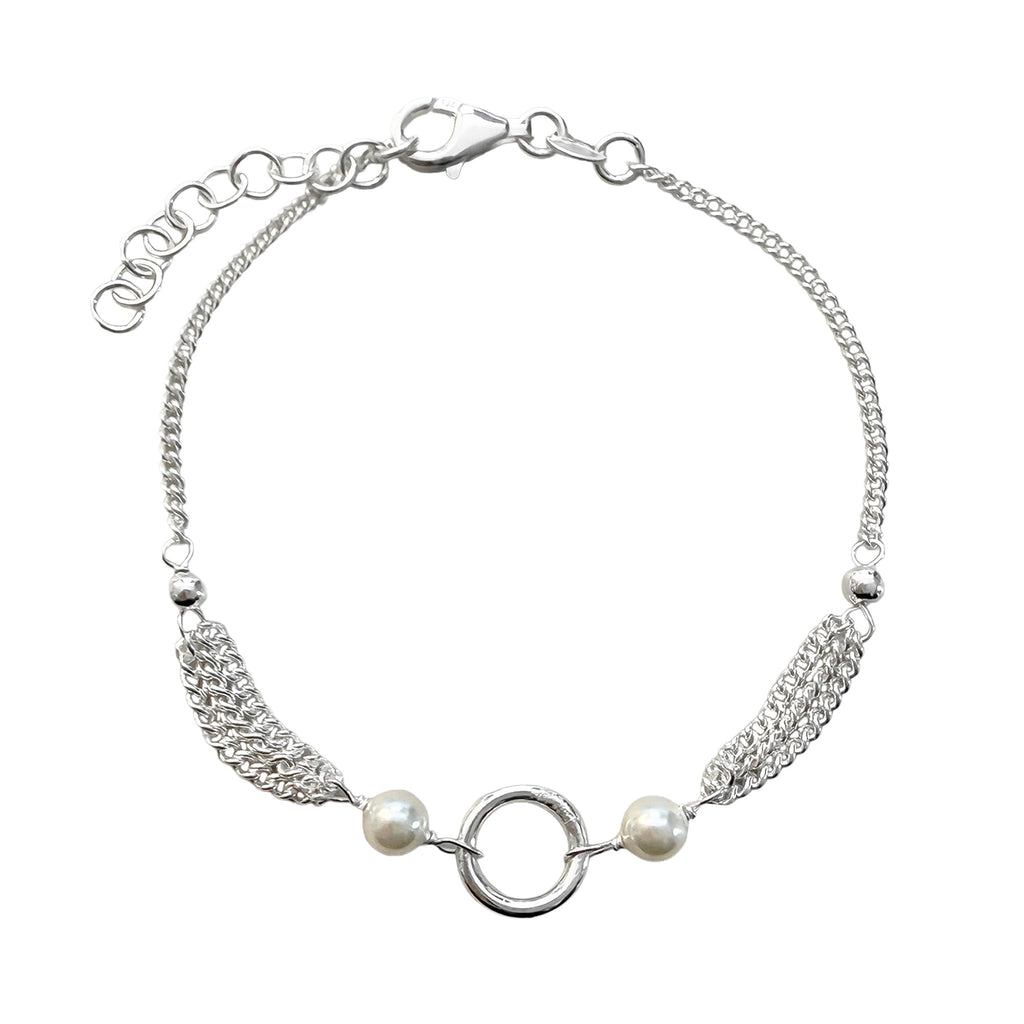 Pulsera Perla Natural con Cadena Cubana Plata .925