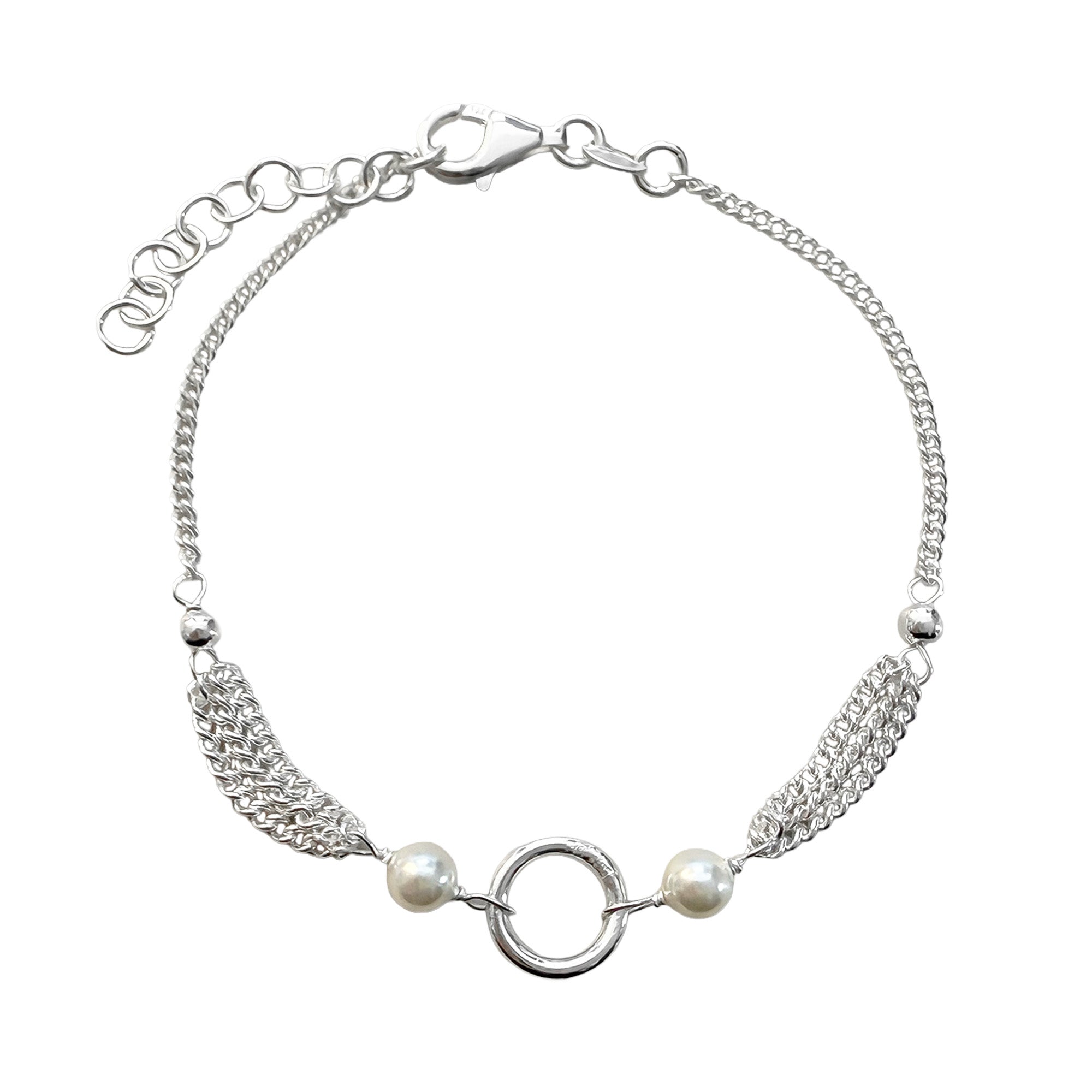 Pulsera Perla Natural con Cadena Cubana Plata .925
