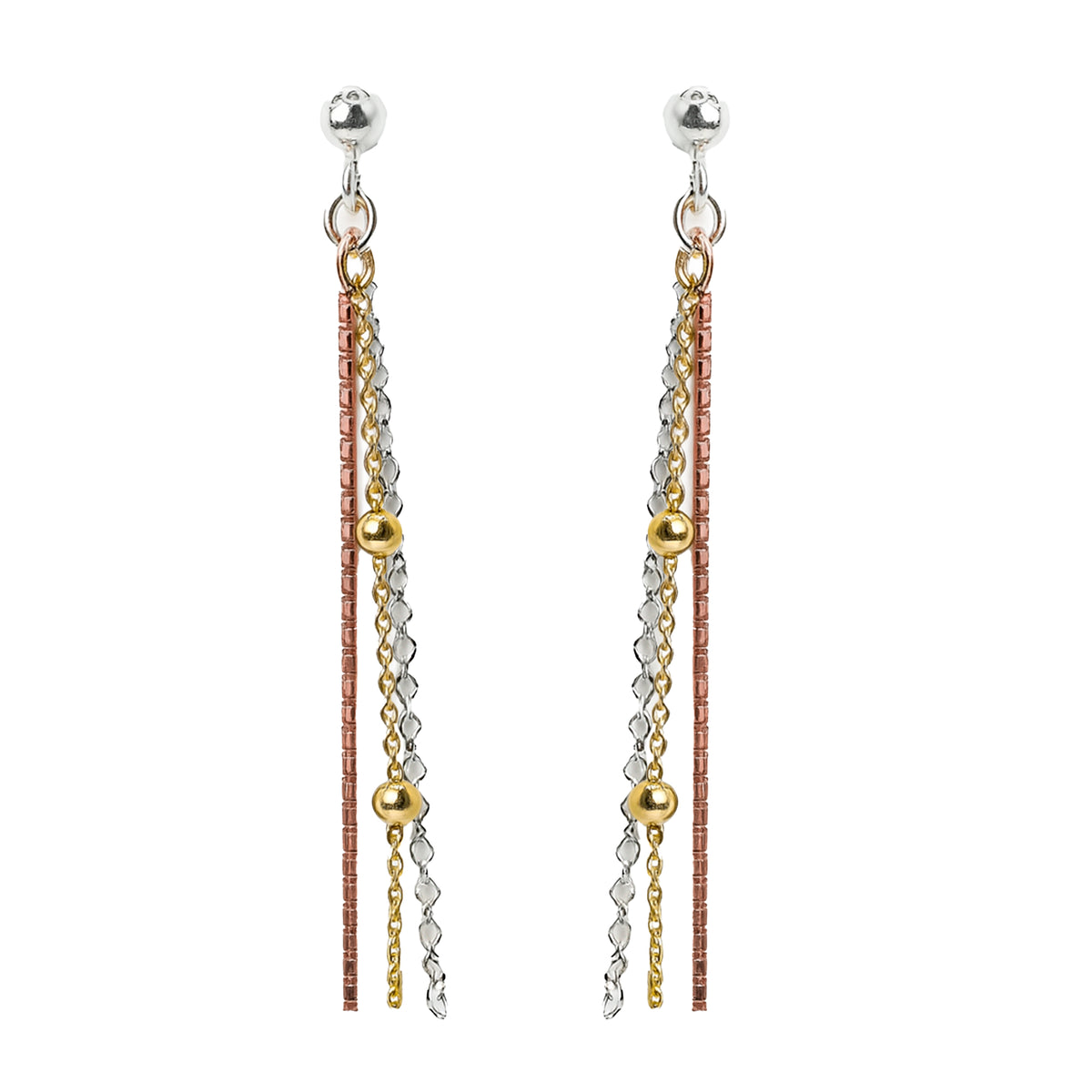 Arete Largo 3 Estilos de Cadena Plata .925 con Baño de 3 Oros