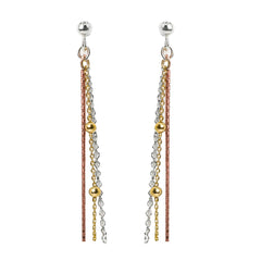 Arete Largo 3 Estilos de Cadena Plata .925 con Baño de 3 Oros