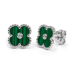 Broquel Flor Mediana Inspirado Van C con Piedra y Circonia en Medio Plata .925