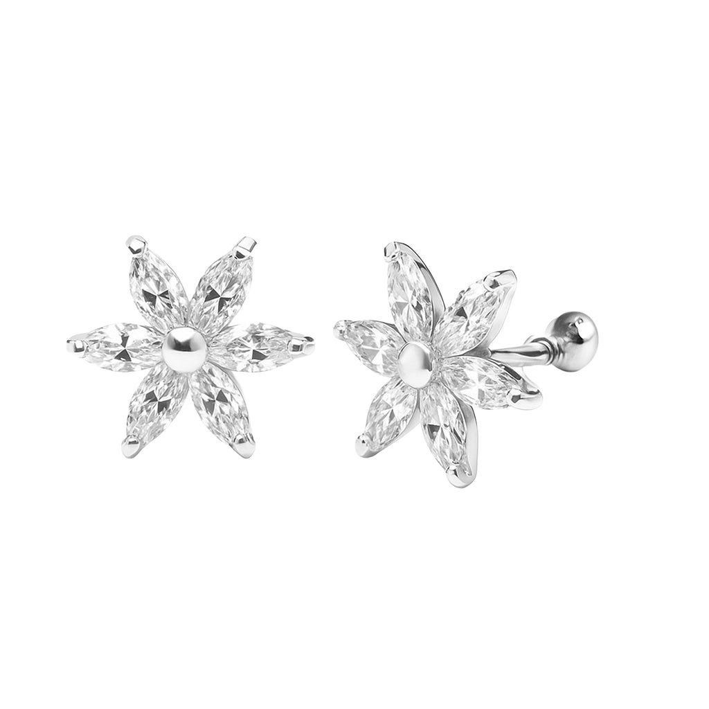 Arete Broquel Flor Picudita con Circonias Plata .925