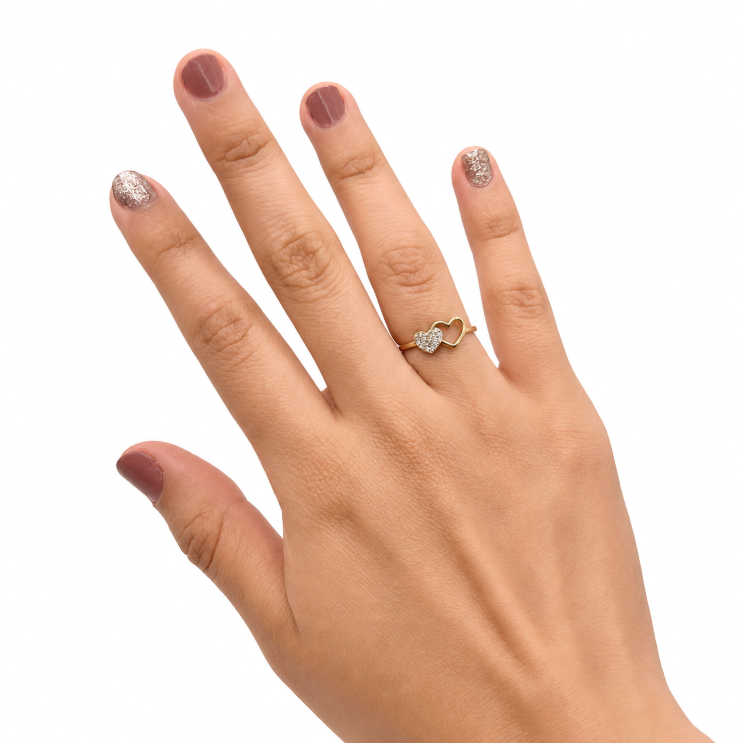 Anillo Dos Corazones y Micro Circonias Oro 10K