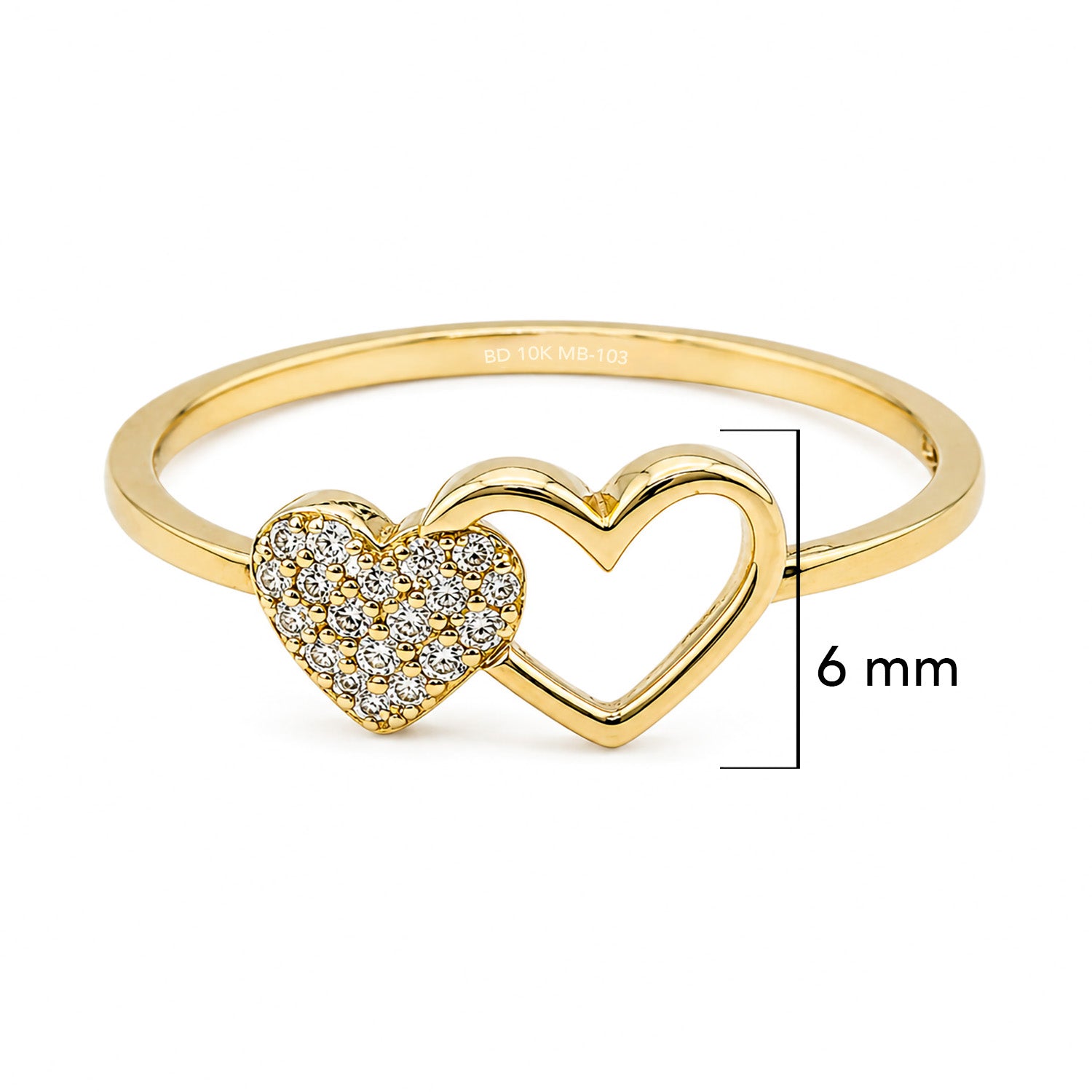 Anillo Dos Corazones y Micro Circonias Oro 10K