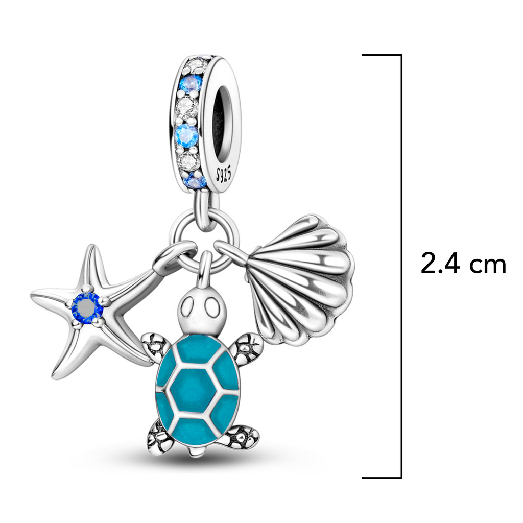 Charm Inspirado Pan 1:1 Tortuga, Concha y Estrella Plata .925