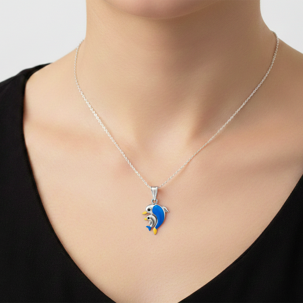 Dije Delfin Esmaltado Bombeado Plata .925