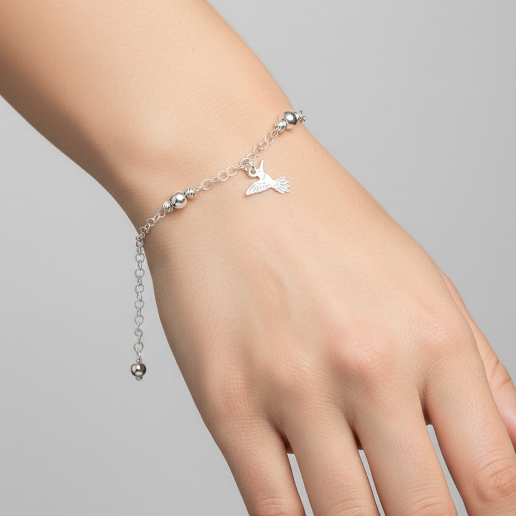 Pulsera Colibri Calado con Bolitas Plata .925