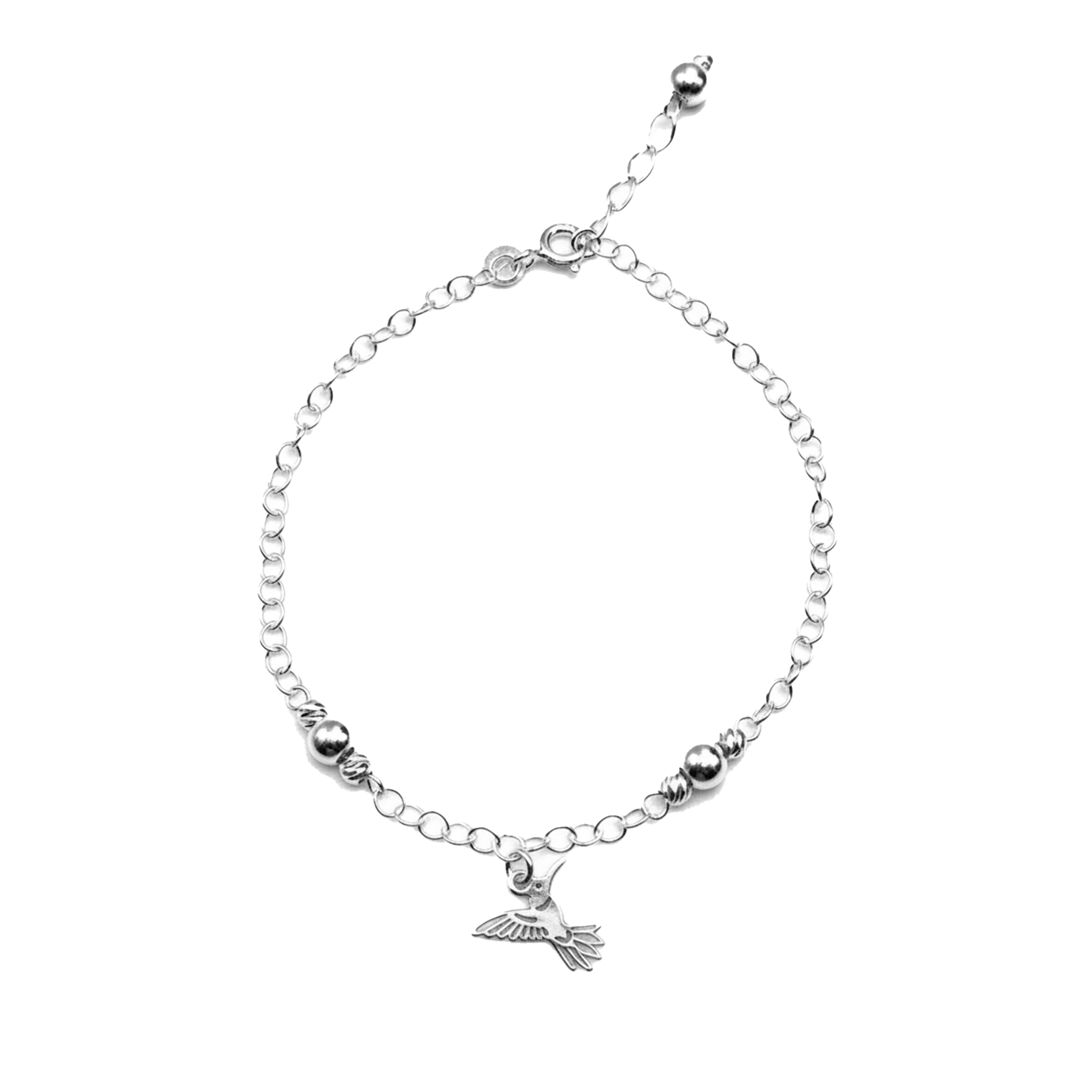 Pulsera Colibri Calado con Bolitas Plata .925