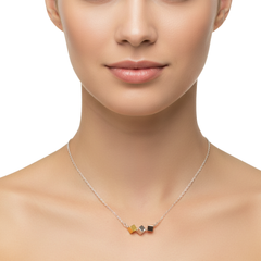 Collar 3 Cubos con Baño de Tres Oros y Cadena Eslabones Plata .925